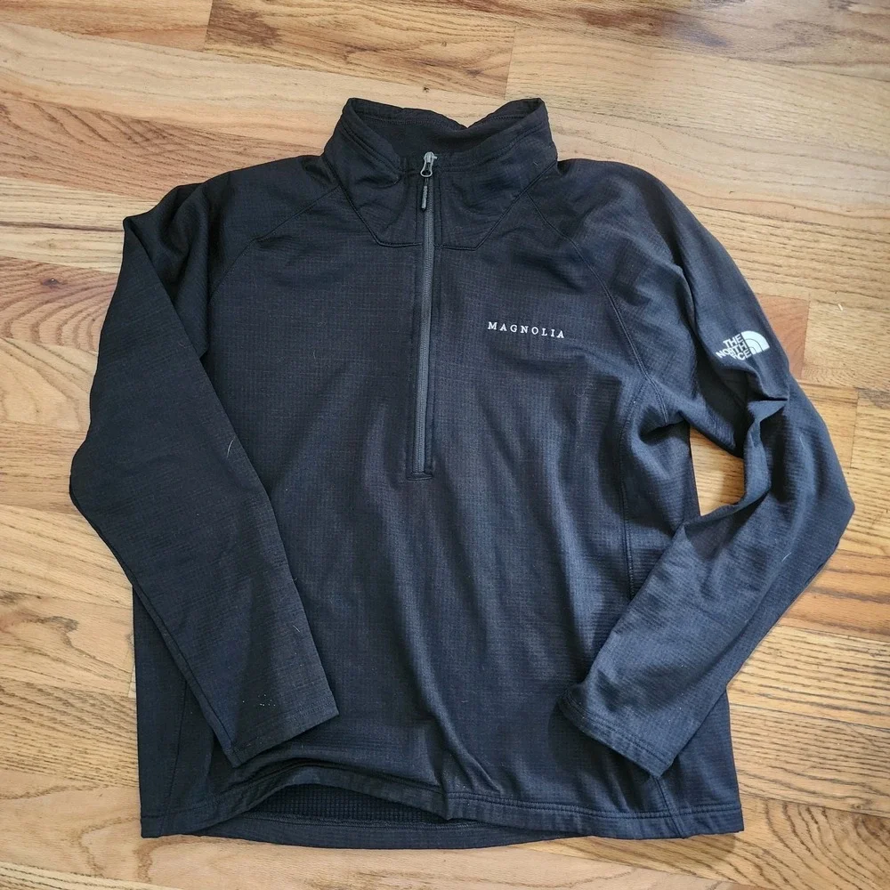 Mens XL North Face Black Magnolia Farms Logo Jacket Mountain Peaks Half Zip